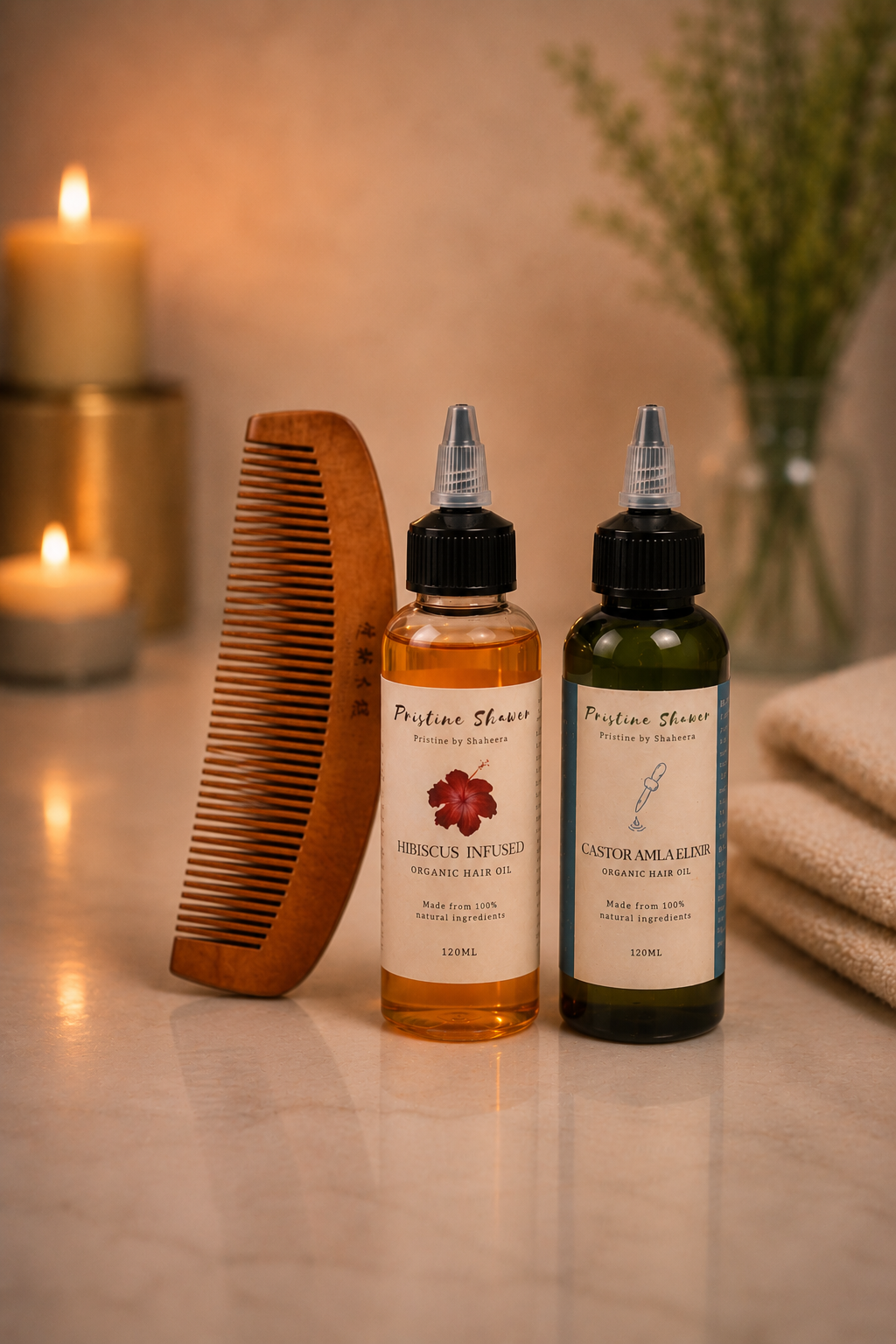 Complete Hair Care Trio – Wooden Comb & Dual Herbal Oils Bundle