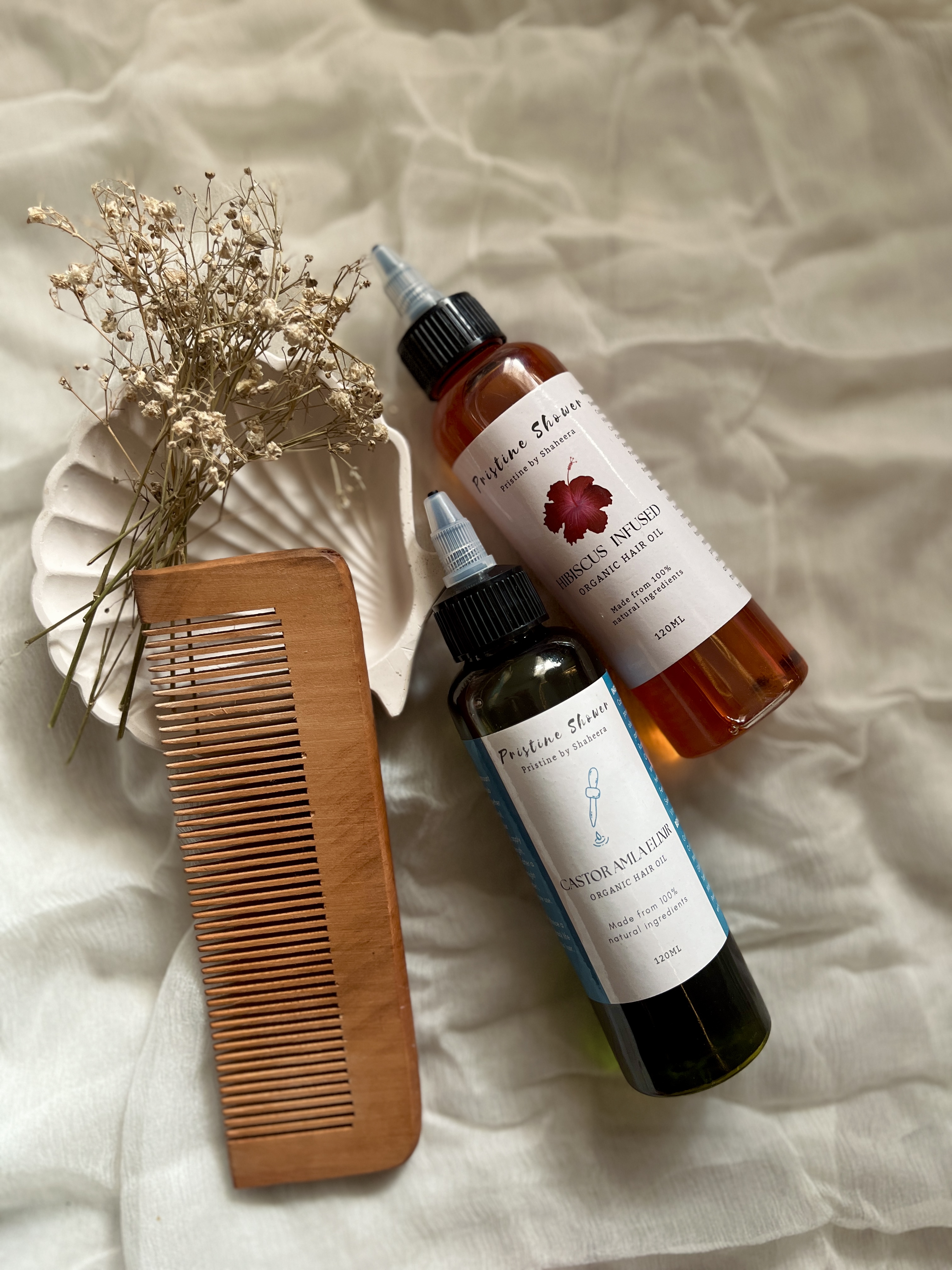 Complete Hair Care Trio – Wooden Comb & Dual Herbal Oils